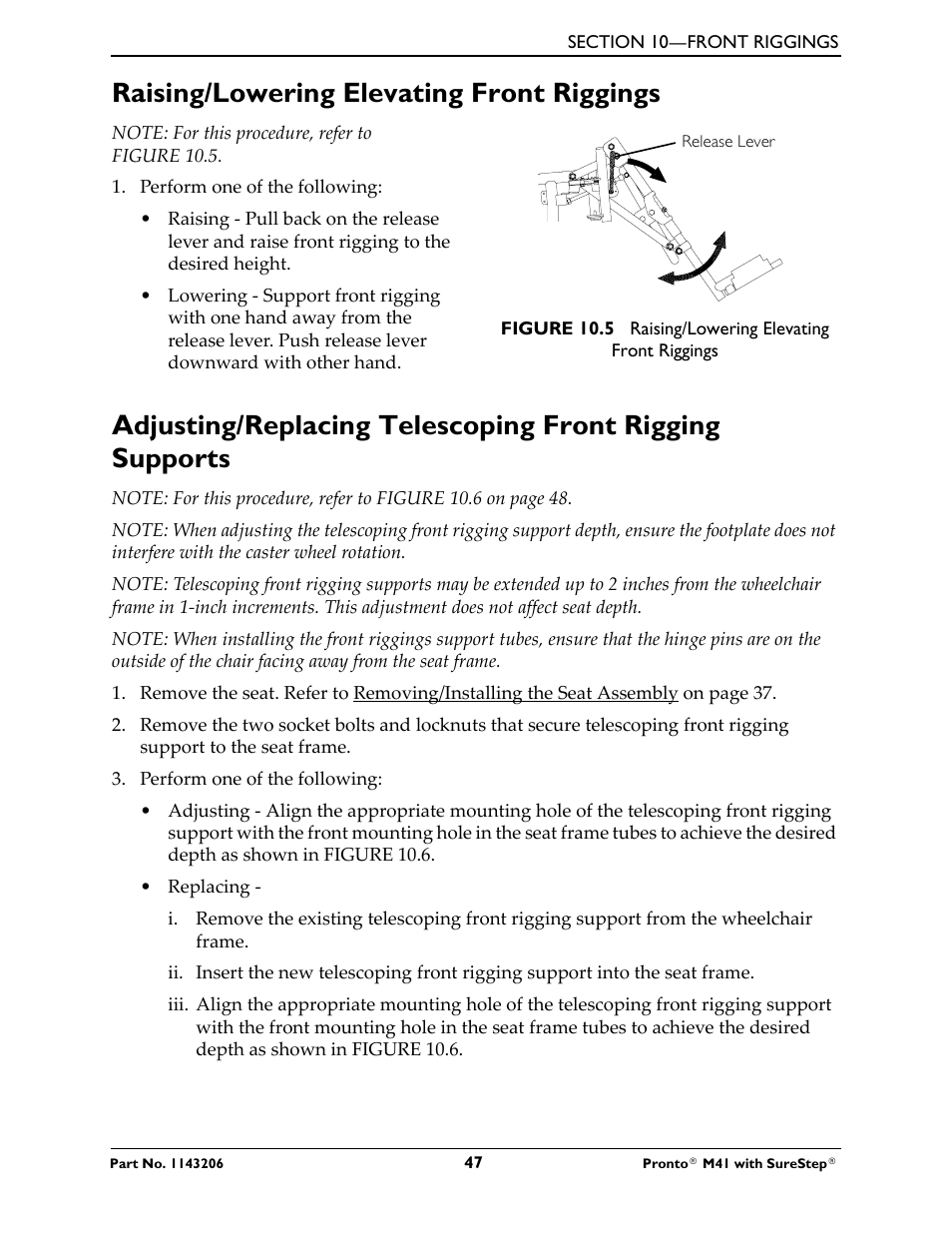 Raising/lowering elevating front riggings | Activeforever Invacare Pronto M41 Power Wheelchair with Semi Recline Seat User Manual | Page 47 / 69