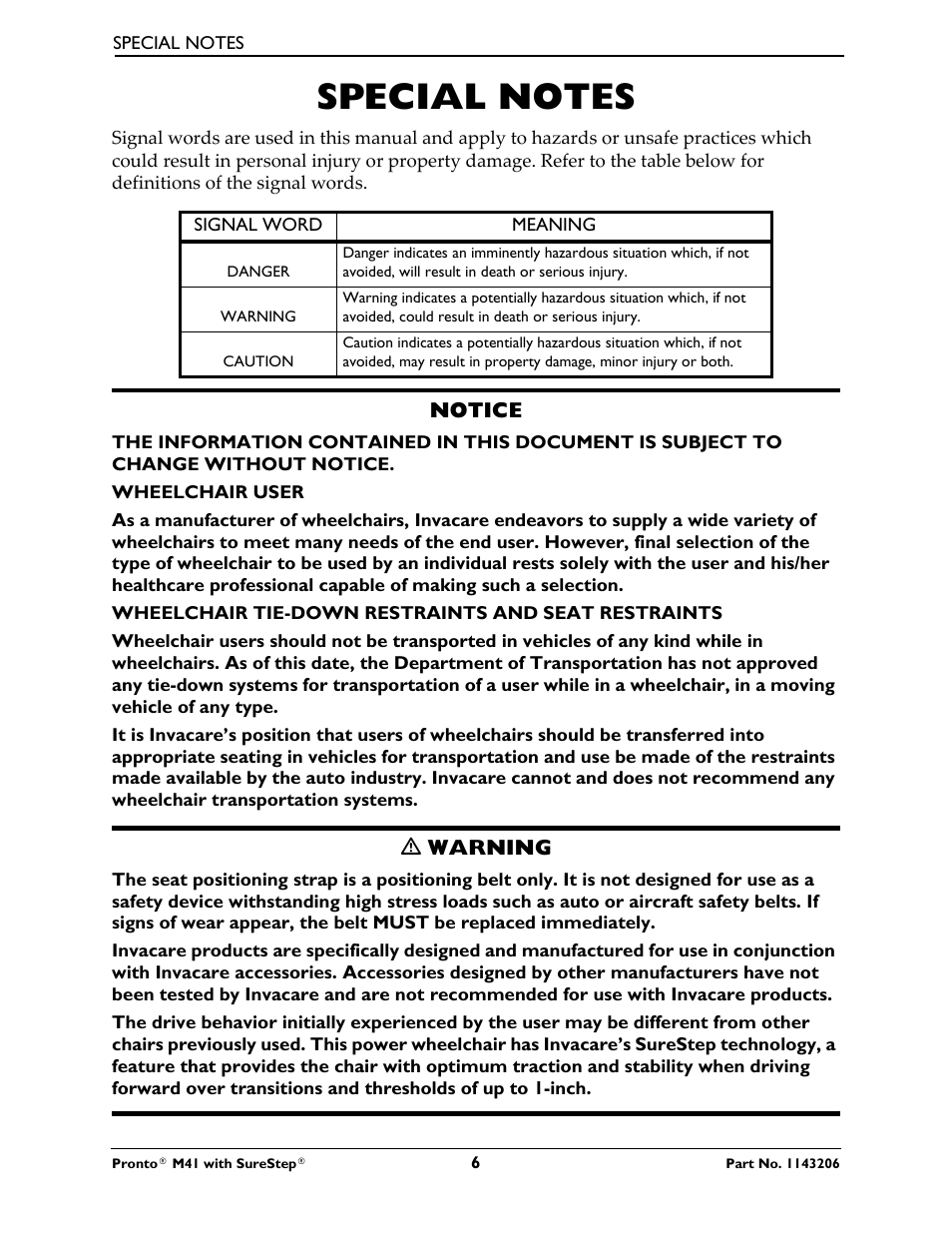 Special notes | Activeforever Invacare Pronto M41 Power Wheelchair with Semi Recline Seat User Manual | Page 6 / 69