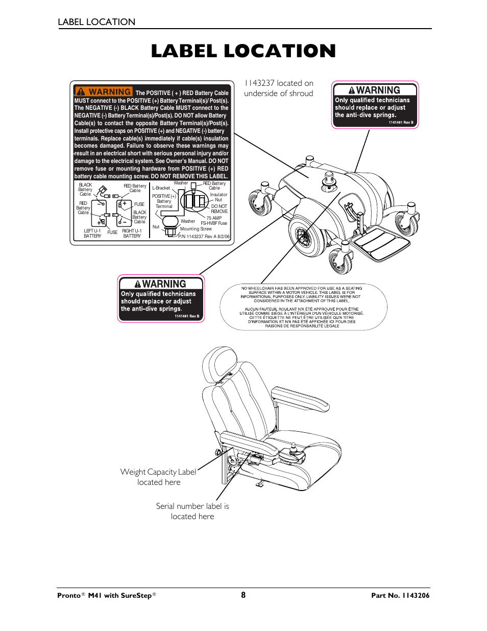 Label location | Activeforever Invacare Pronto M41 Power Wheelchair with Semi Recline Seat User Manual | Page 8 / 69