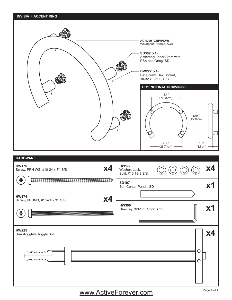 Activeforever Invisia Collection Accent Ring Support Rail User Manual | Page 4 / 4
