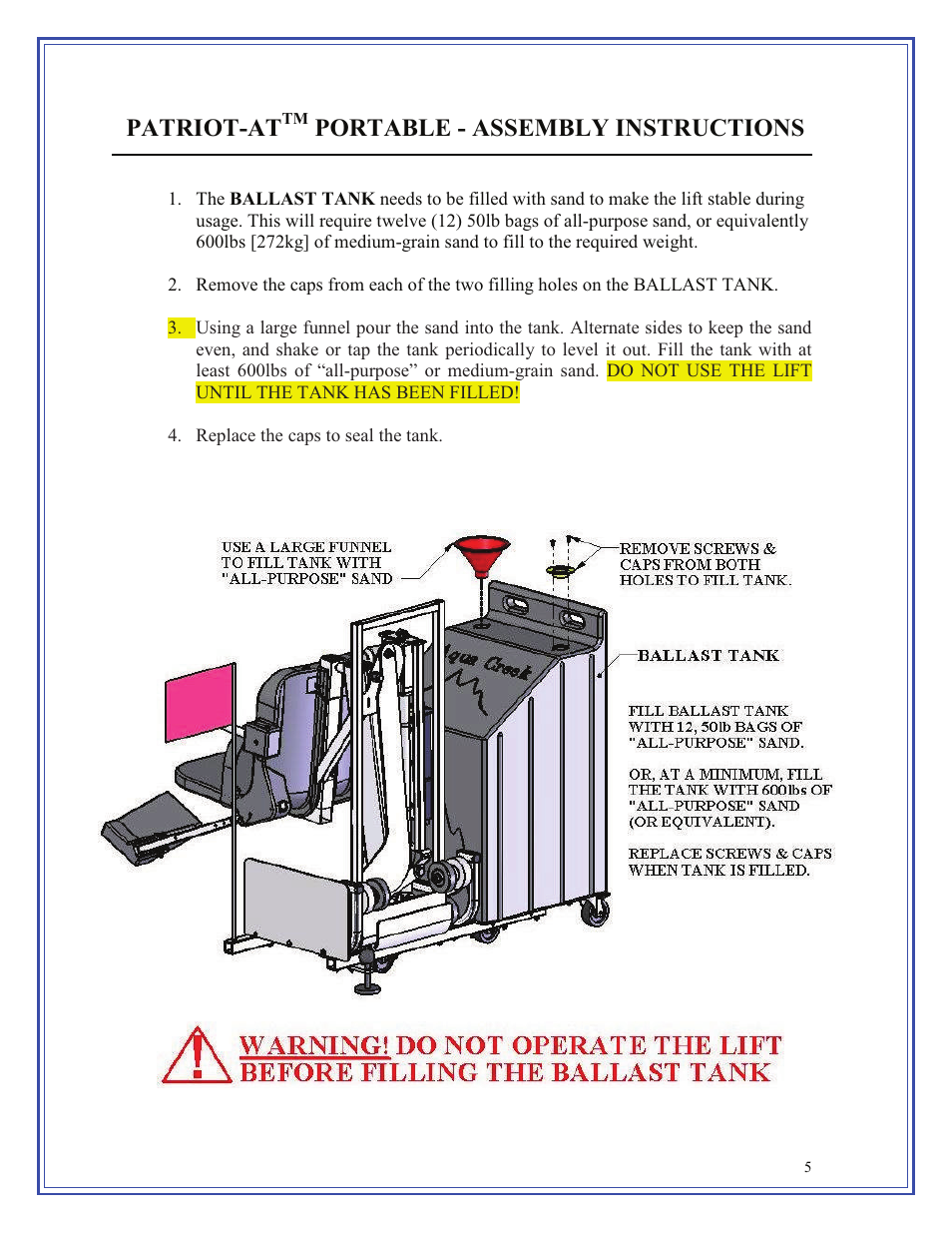 Activeforever Patriot ADA Compliant Portable Pool Lift User Manual | 1 page