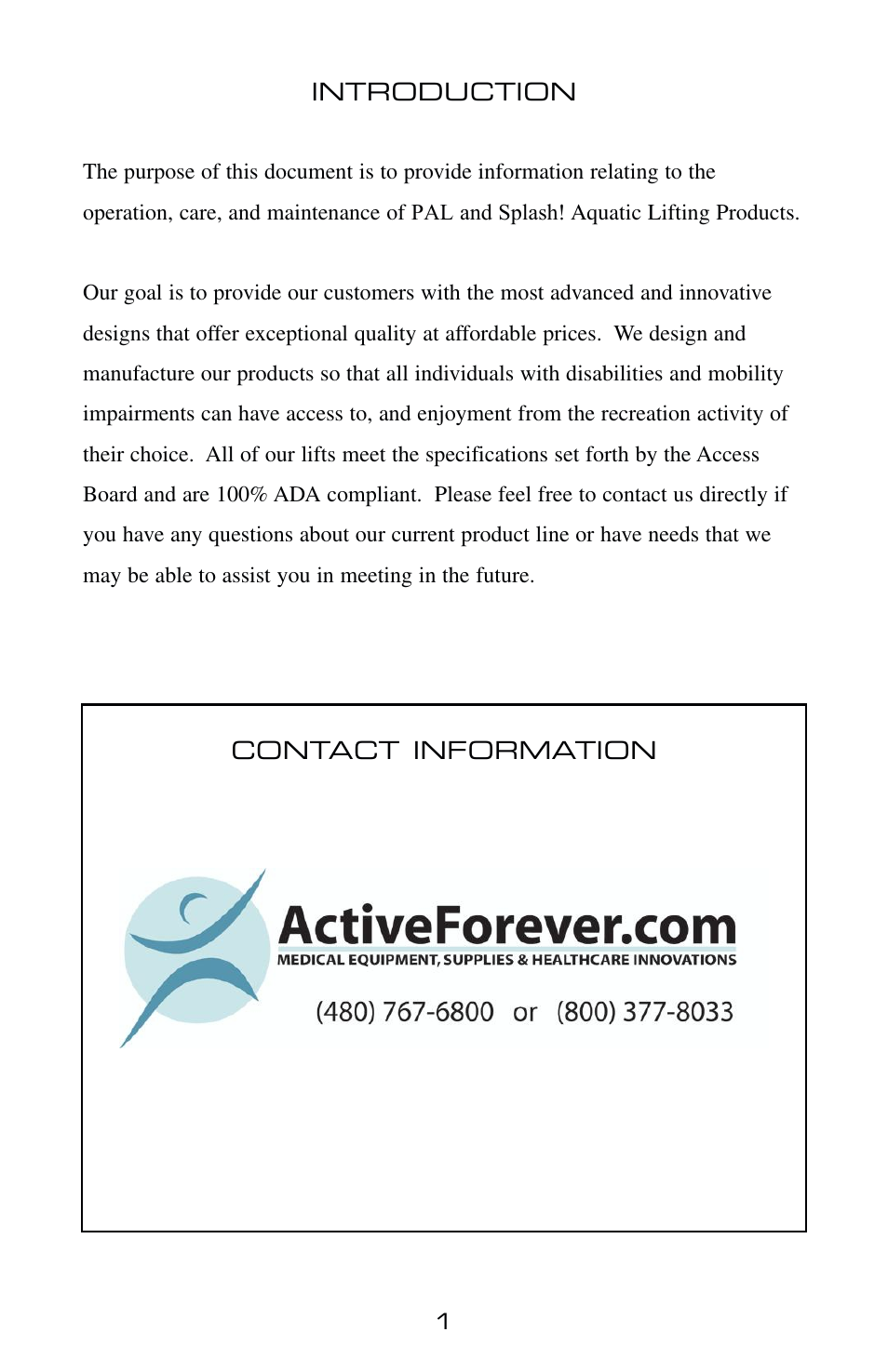 Activeforever PAL 1000 Portable Aquatic Pool Lift User Manual | Page 2 / 21