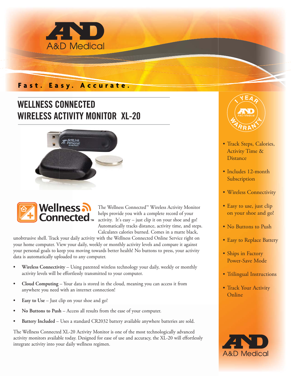Activeforever A & D Wireless Activity Monitor (Each) User Manual | 2 pages
