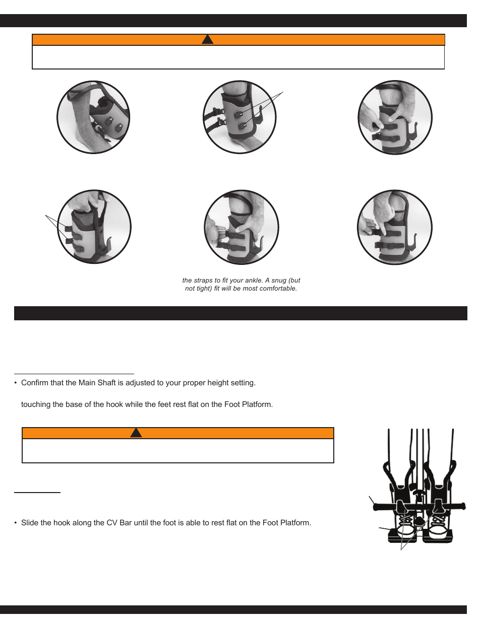 Warning, Use instructions assembling the cv bar, Securing the gravity boots | Activeforever Teeter Hang Ups EZ-Up Inversion System User Manual | Page 3 / 4