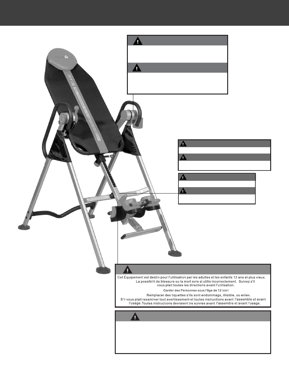 Warning labels, Avertissement warning, Warning | Avertissement | Activeforever Ironman ATIS 1000 Ab Training Table 5900 User Manual | Page 3 / 16
