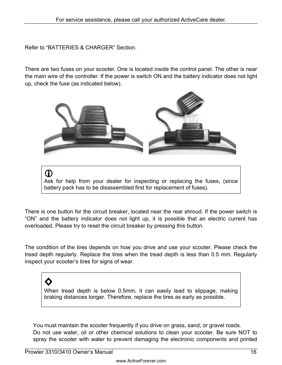 Fuse, Circuit breaker | Activeforever ActiveCare Prowler 3310 Mobility Scooter User Manual | Page 17 / 24