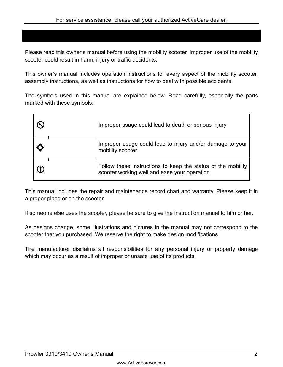 Preface | Activeforever ActiveCare Prowler 3310 Mobility Scooter User Manual | Page 3 / 24