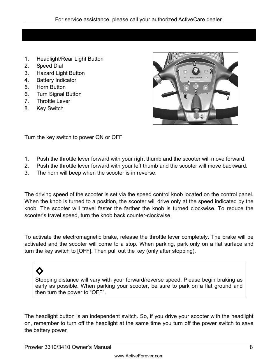 Operation | Activeforever ActiveCare Prowler 3310 Mobility Scooter User Manual | Page 9 / 24