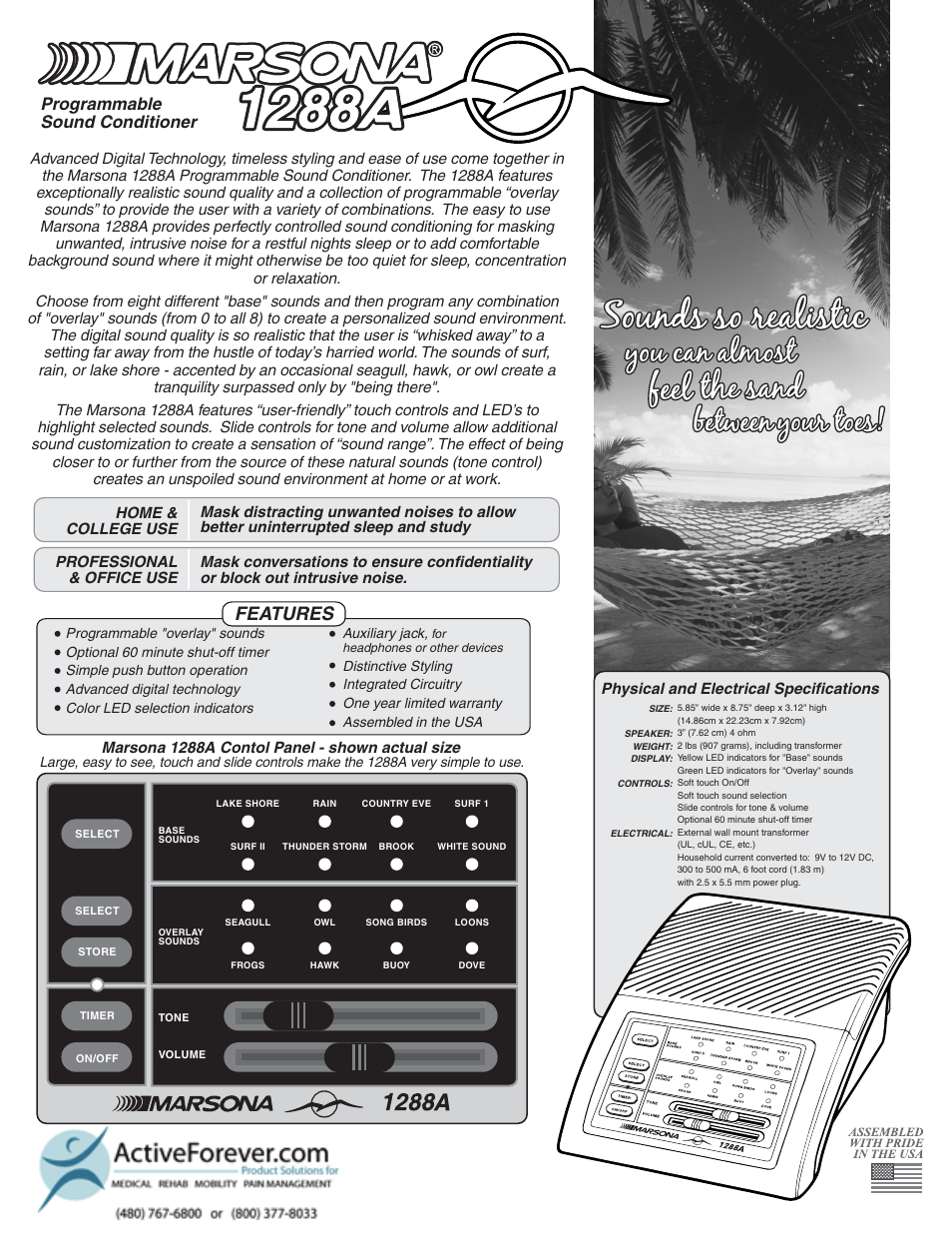 Activeforever Marpac Marsona 1288A Sound Machine User Manual | 1 page