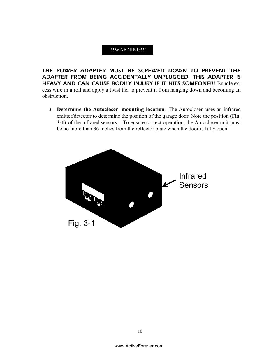Fig. 3-1 infrared sensors vent hole | Activeforever AutoCloser Automatic Garage Door Closer User Manual | Page 10 / 28