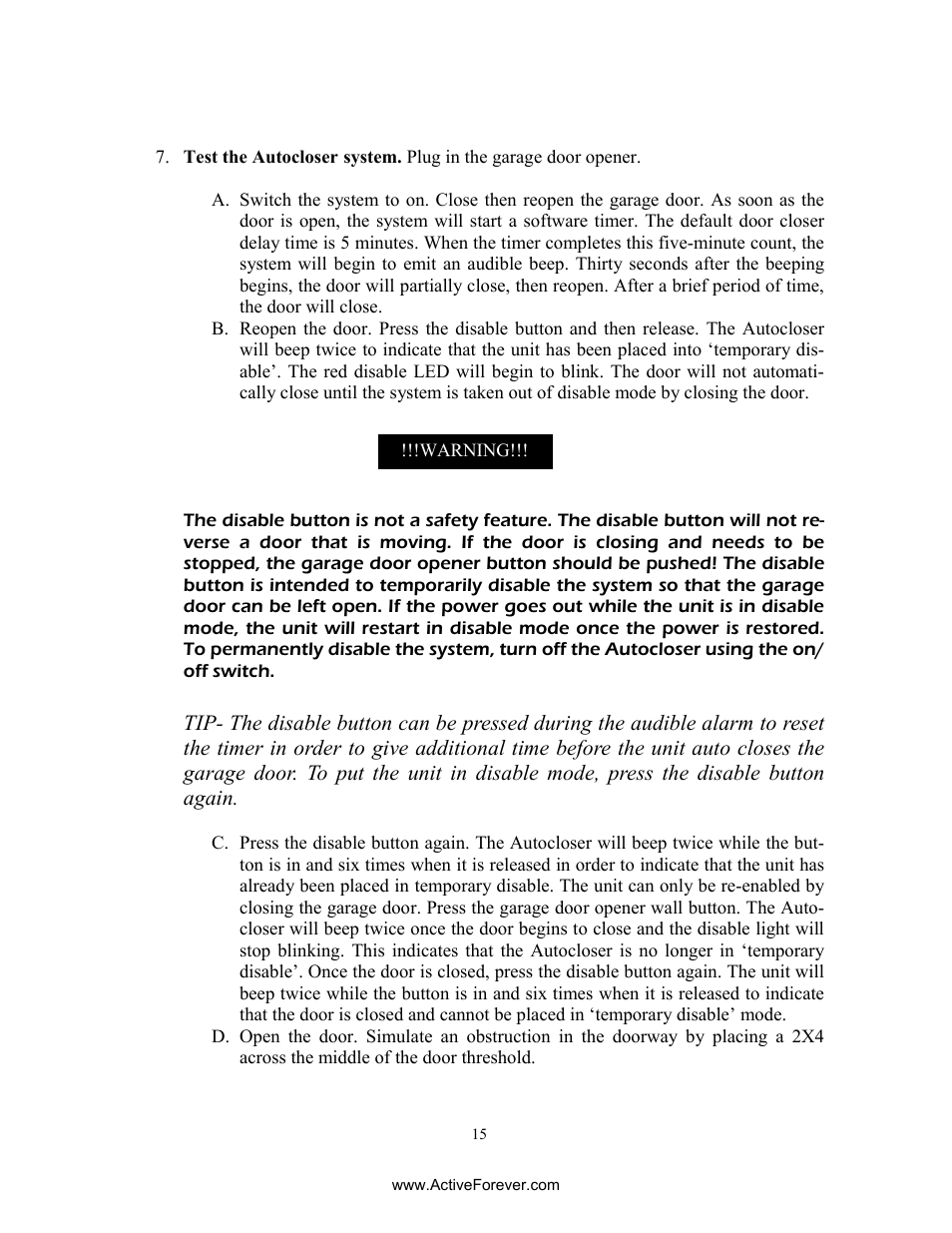 Activeforever AutoCloser Automatic Garage Door Closer User Manual | Page 15 / 28