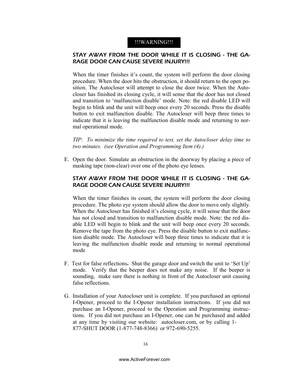 Activeforever AutoCloser Automatic Garage Door Closer User Manual | Page 16 / 28