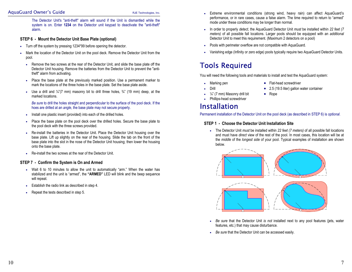 Tools required, Installation | Activeforever Aquaguard Pool Alarm System User Manual | Page 9 / 10