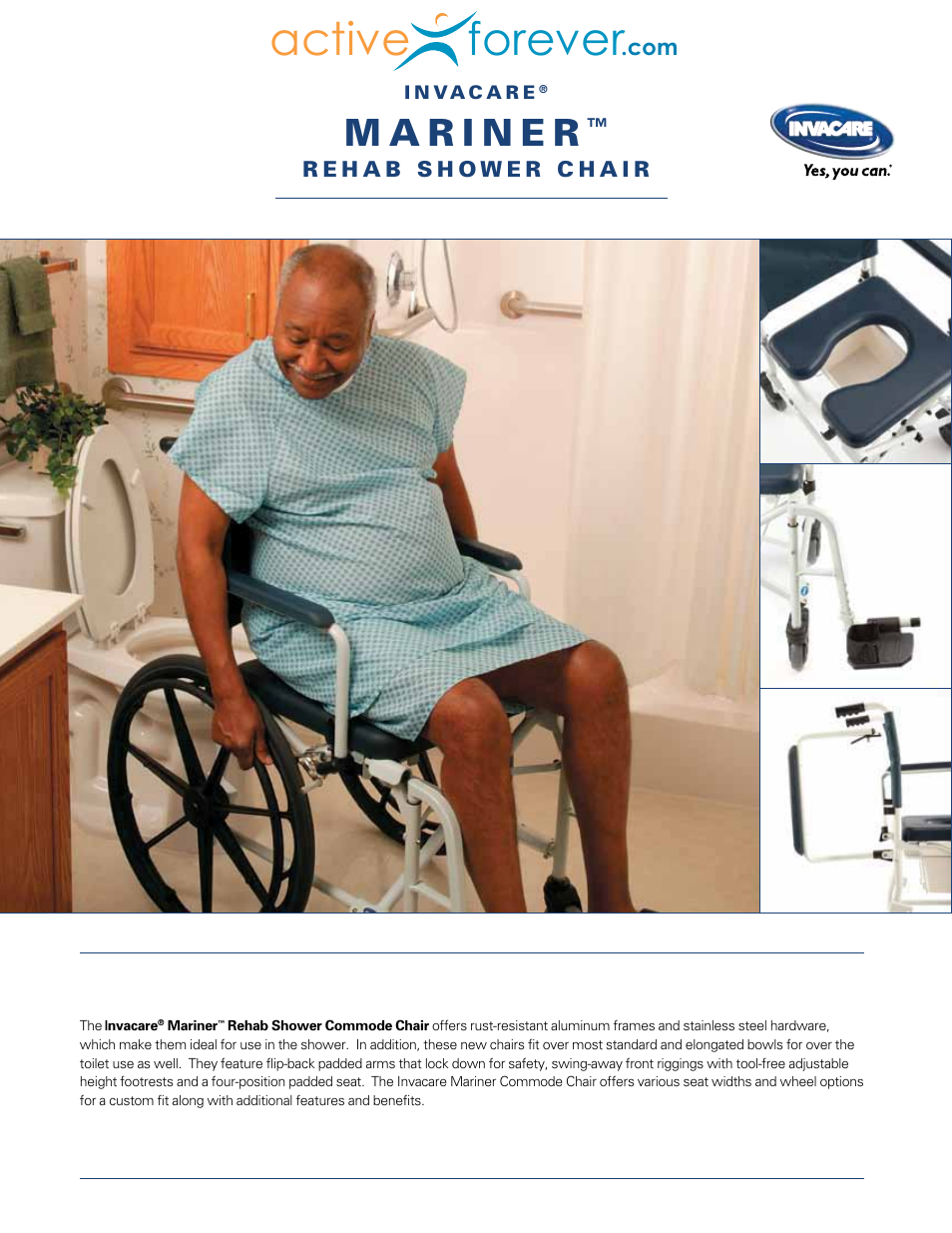 Activeforever Invacare Mariner Rehab Shower Commode Chair User Manual | 2 pages