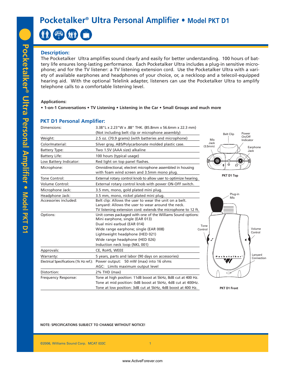 Activeforever Pocket Talker Ultra System User Manual | 4 pages