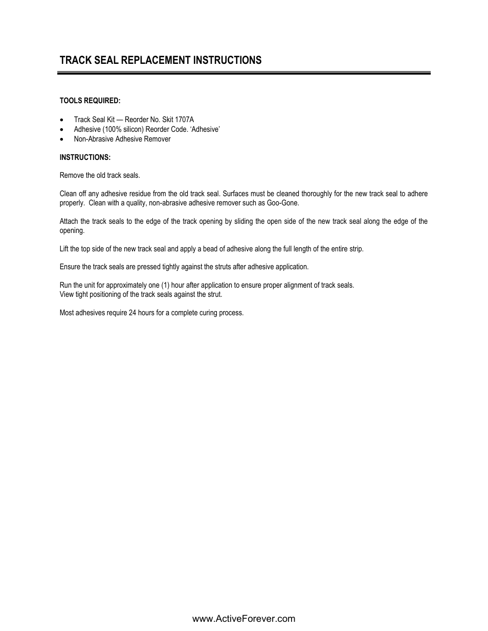 Track seal replacement instructions | Activeforever Phoenix Model 1850 Knee CPM User Manual | Page 16 / 21