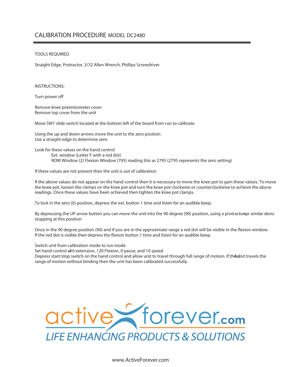 Calibration procedure | Activeforever Phoenix Model 1850 Knee CPM User Manual | Page 21 / 21