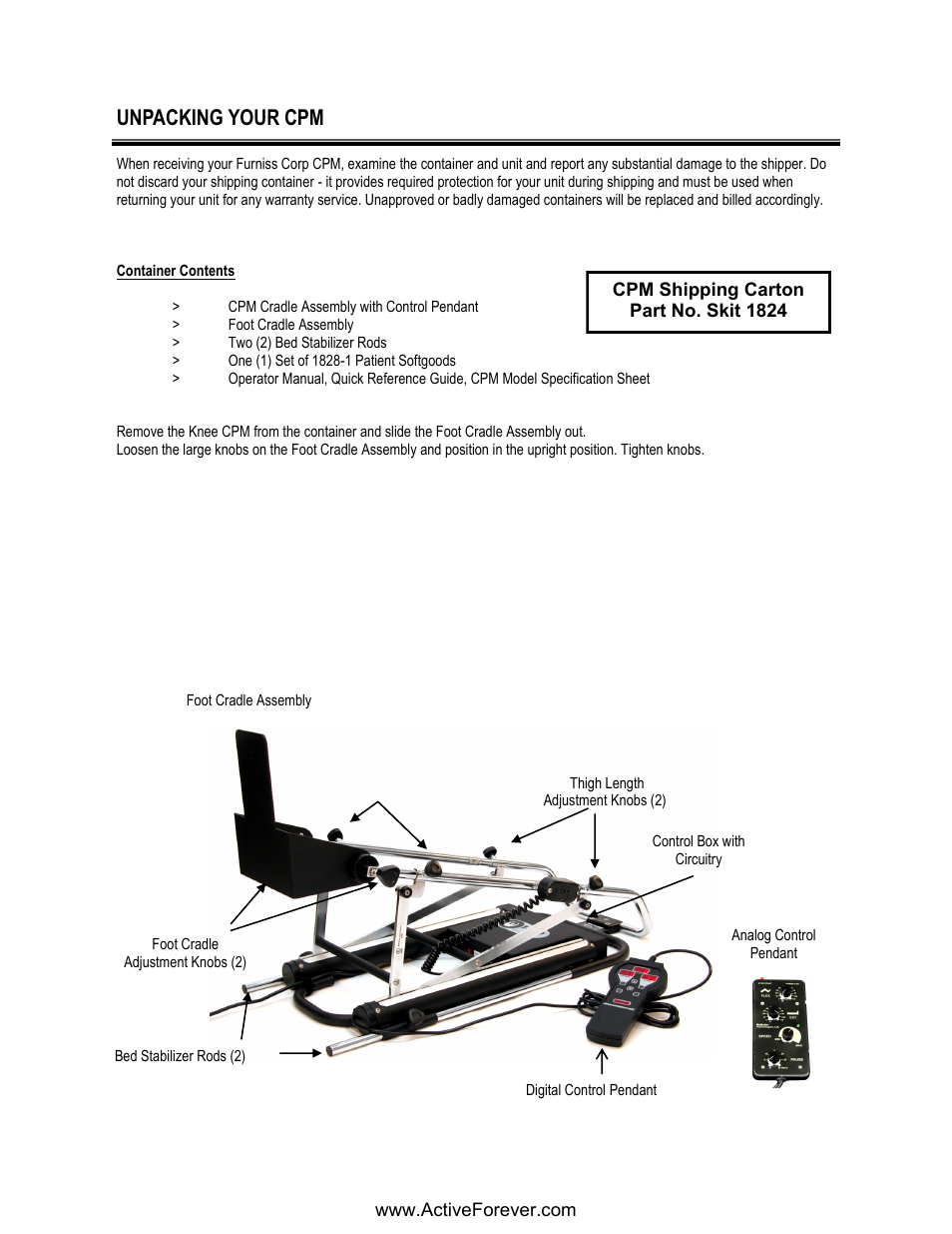 Unpacking your cpm | Activeforever Phoenix Model 1850 Knee CPM User Manual | Page 4 / 21