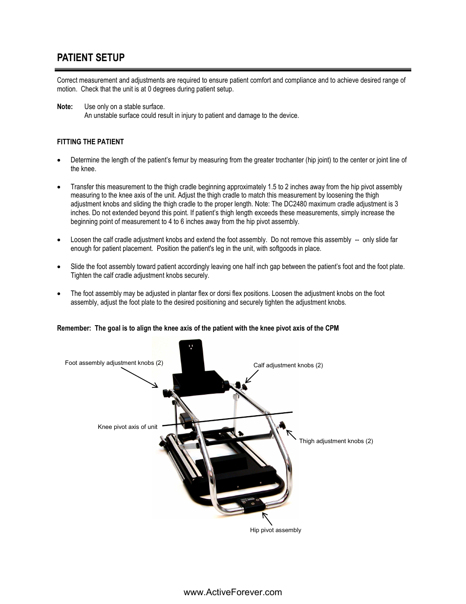 Patient setup | Activeforever Phoenix Model 1850 Knee CPM User Manual | Page 6 / 21
