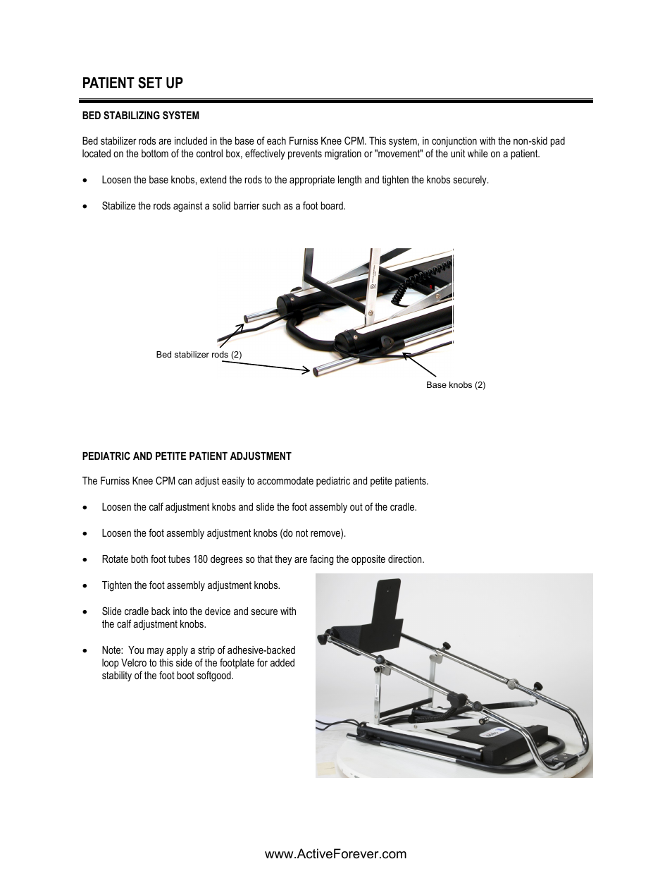 Patient set up | Activeforever Phoenix Model 1850 Knee CPM User Manual | Page 7 / 21