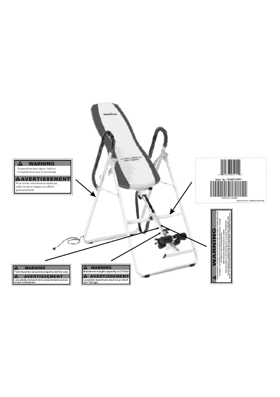 Warning label placement | Activeforever Ironman IFT2000 Infrared Therapy Inversion Table User Manual | Page 4 / 29