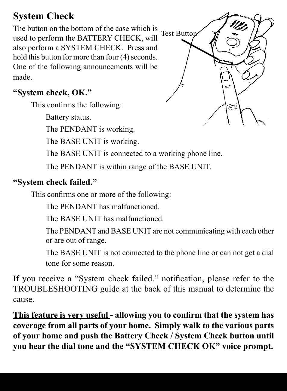 System check | Activeforever LogicMark Guardian Alert 911 Emergency Alert System User Manual | Page 10 / 15