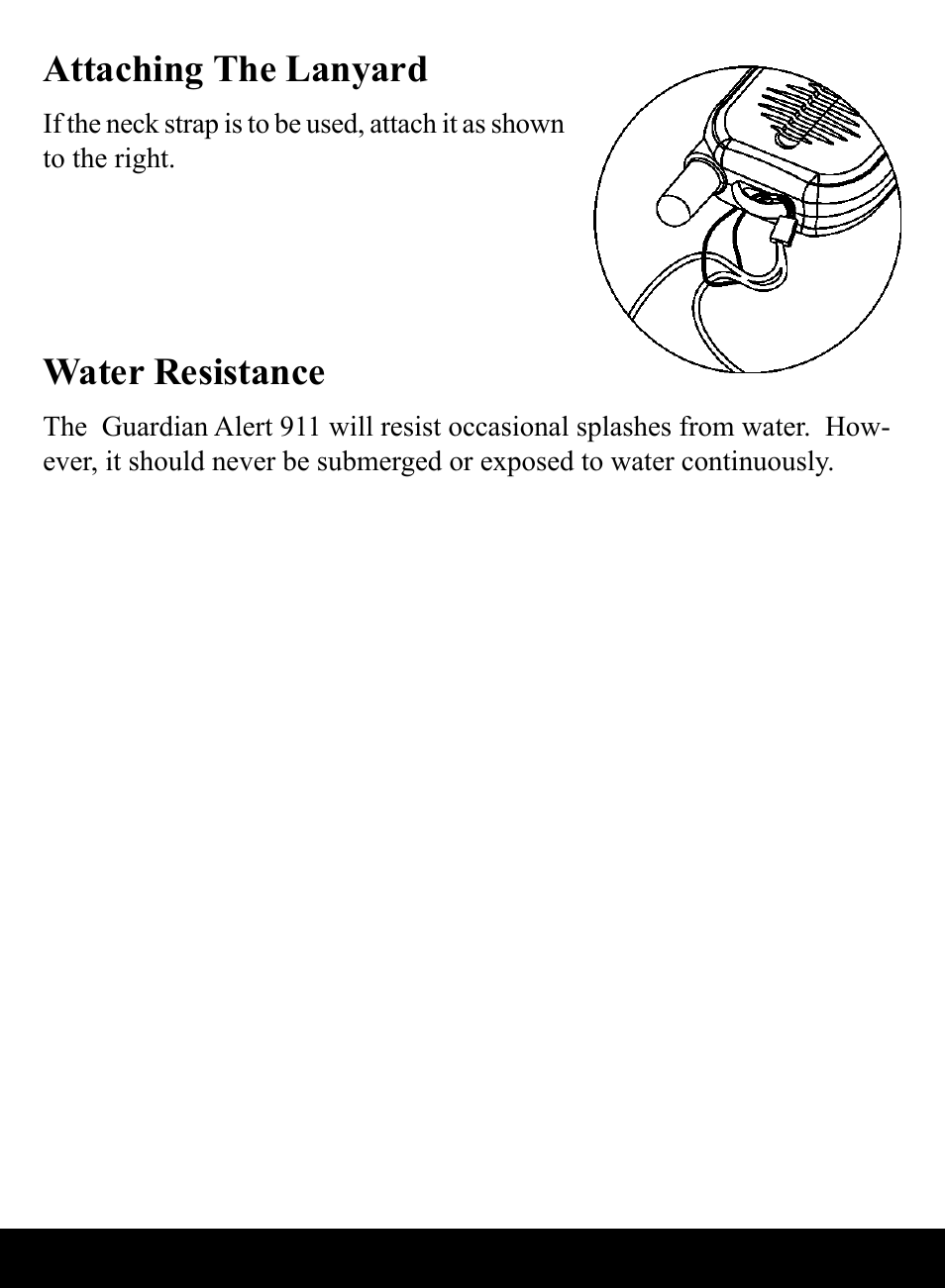 Attaching the lanyard, Water resistance | Activeforever LogicMark Guardian Alert 911 Emergency Alert System User Manual | Page 8 / 15