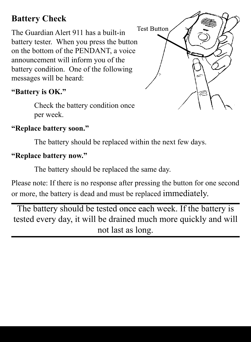Battery check | Activeforever LogicMark Guardian Alert 911 Emergency Alert System User Manual | Page 9 / 15