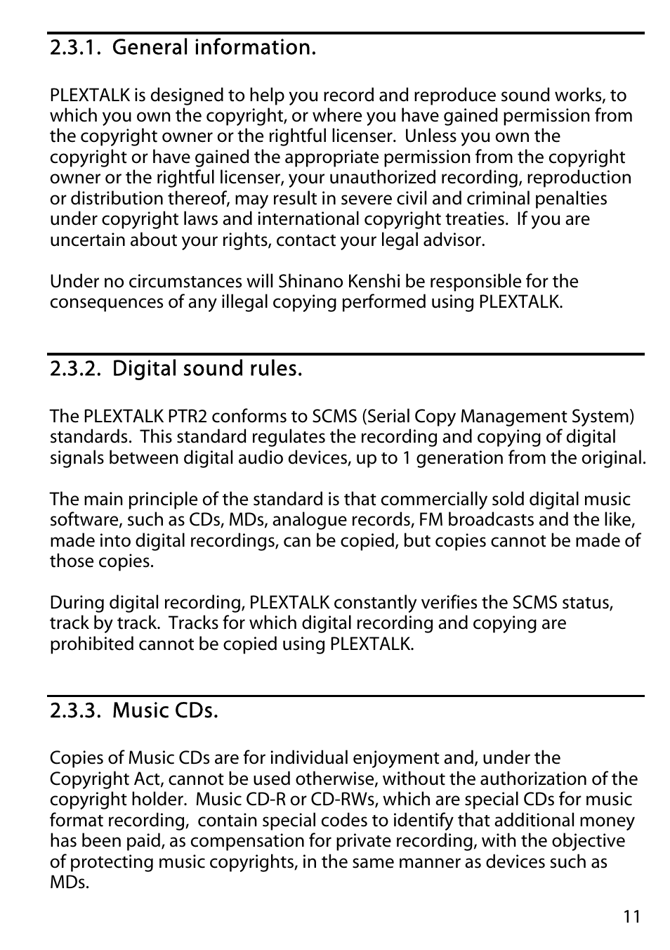 General information, Digital sound rules, Music cds | Activeforever Plextalk PTR2 Digital DAISY Player and Recorder User Manual | Page 10 / 235