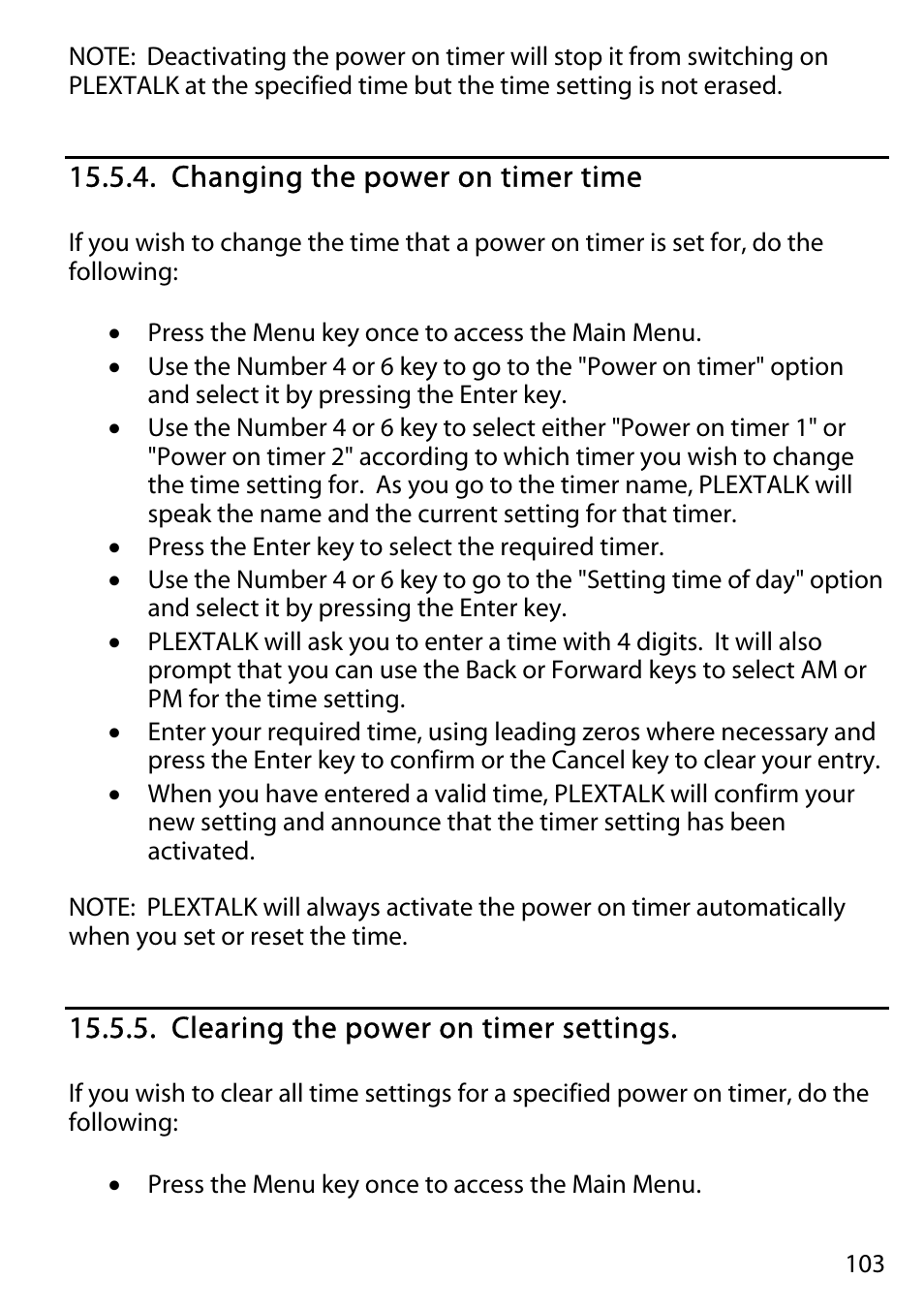 Changing the power on timer time, Clearing the power on timer settings | Activeforever Plextalk PTR2 Digital DAISY Player and Recorder User Manual | Page 102 / 235