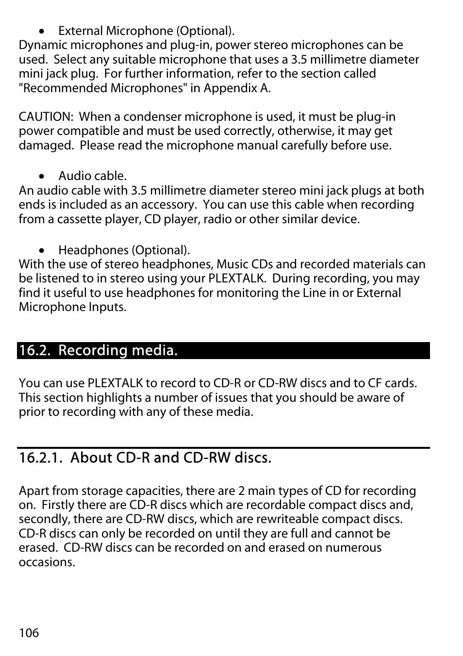 Recording media, About cd-r and cd-rw discs | Activeforever Plextalk PTR2 Digital DAISY Player and Recorder User Manual | Page 105 / 235