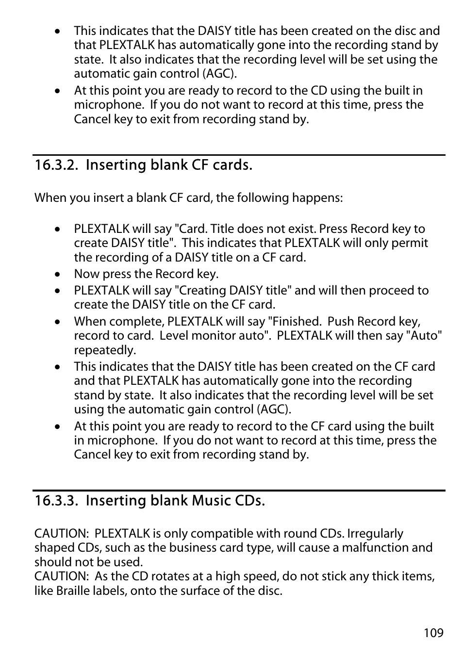 Inserting blank cf cards, Inserting blank music cds | Activeforever Plextalk PTR2 Digital DAISY Player and Recorder User Manual | Page 108 / 235