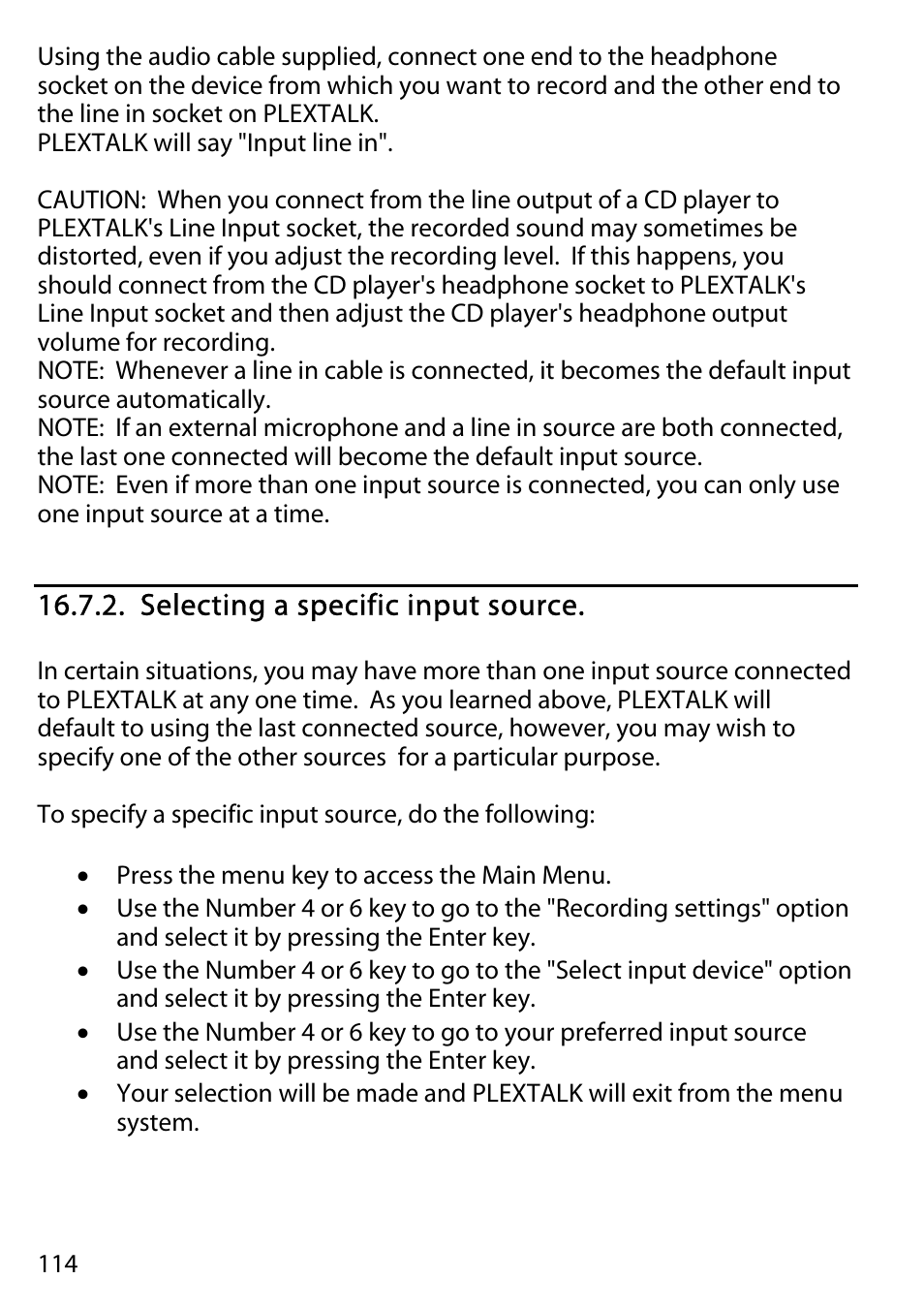 Selecting a specific input source | Activeforever Plextalk PTR2 Digital DAISY Player and Recorder User Manual | Page 113 / 235