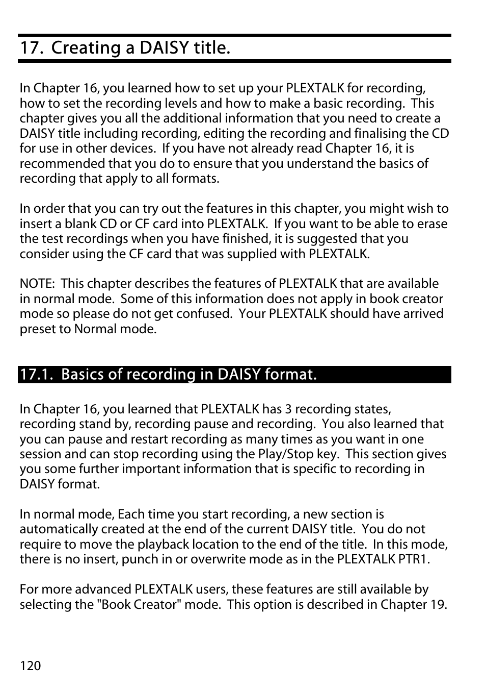 Creating a daisy title, Basics of recording in daisy format | Activeforever Plextalk PTR2 Digital DAISY Player and Recorder User Manual | Page 119 / 235