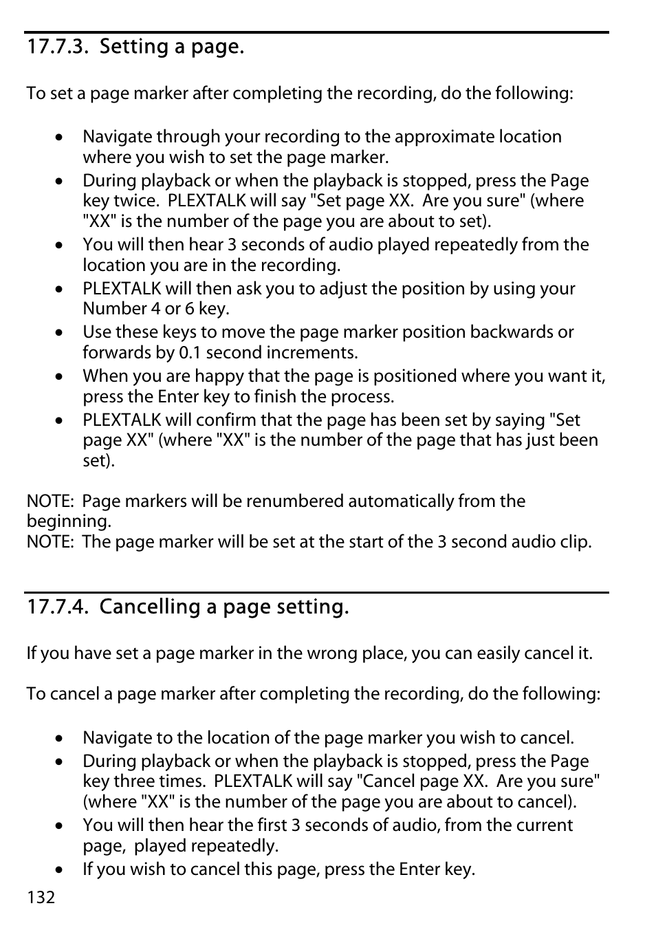 Setting a page, Cancelling a page setting | Activeforever Plextalk PTR2 Digital DAISY Player and Recorder User Manual | Page 131 / 235