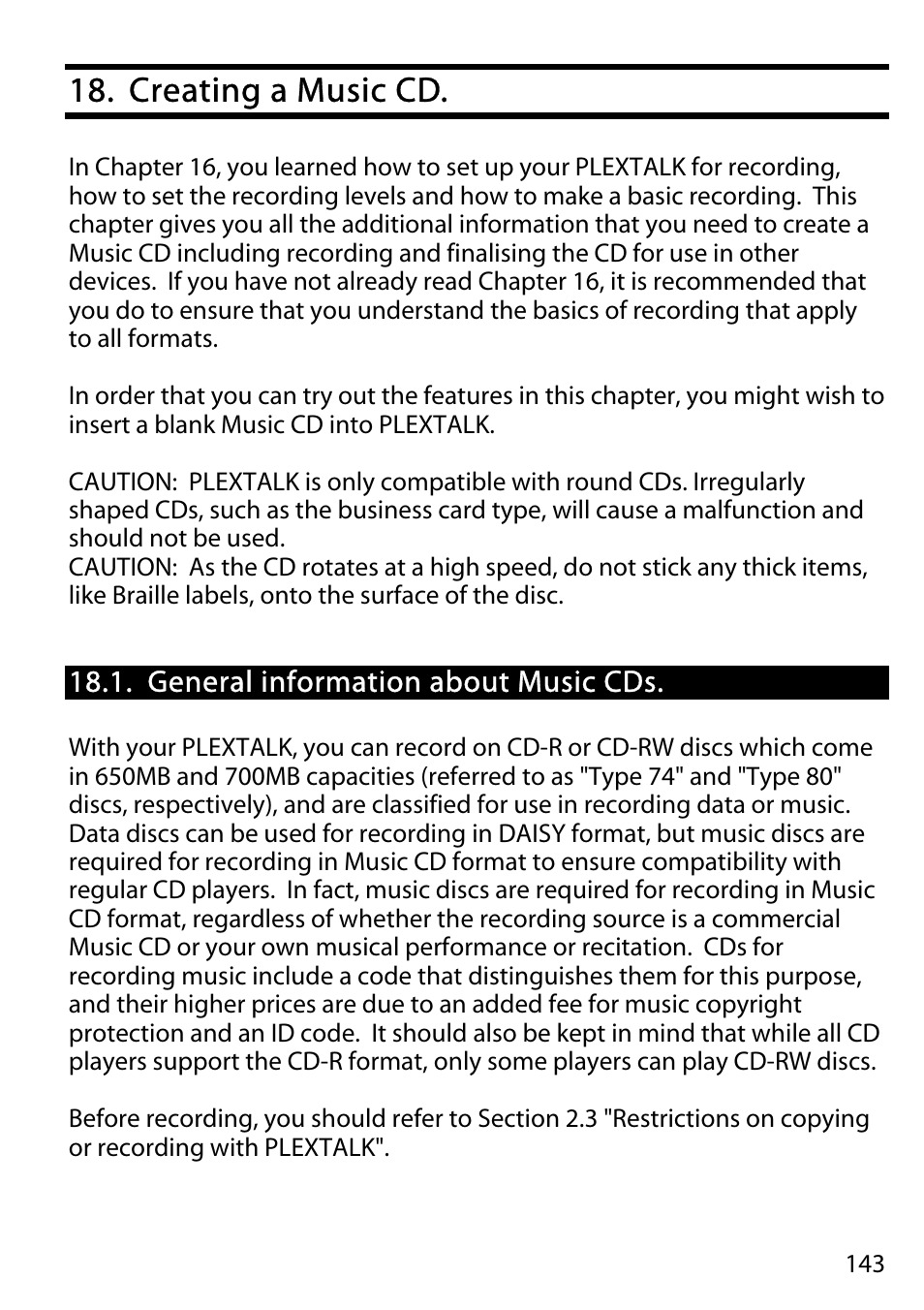 Creating a music cd, General information about music cds | Activeforever Plextalk PTR2 Digital DAISY Player and Recorder User Manual | Page 142 / 235