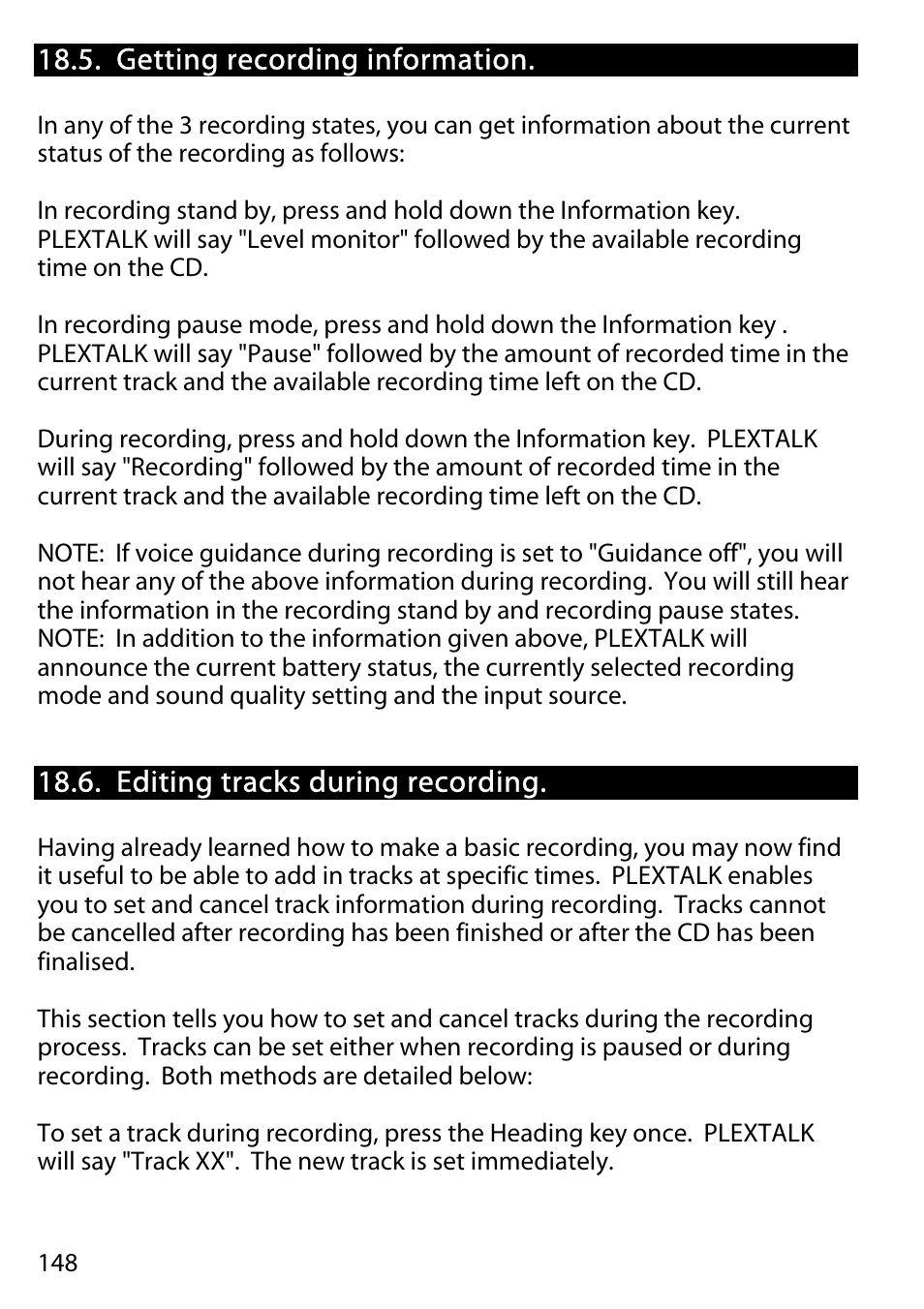 Getting recording information, Editing tracks during recording | Activeforever Plextalk PTR2 Digital DAISY Player and Recorder User Manual | Page 147 / 235