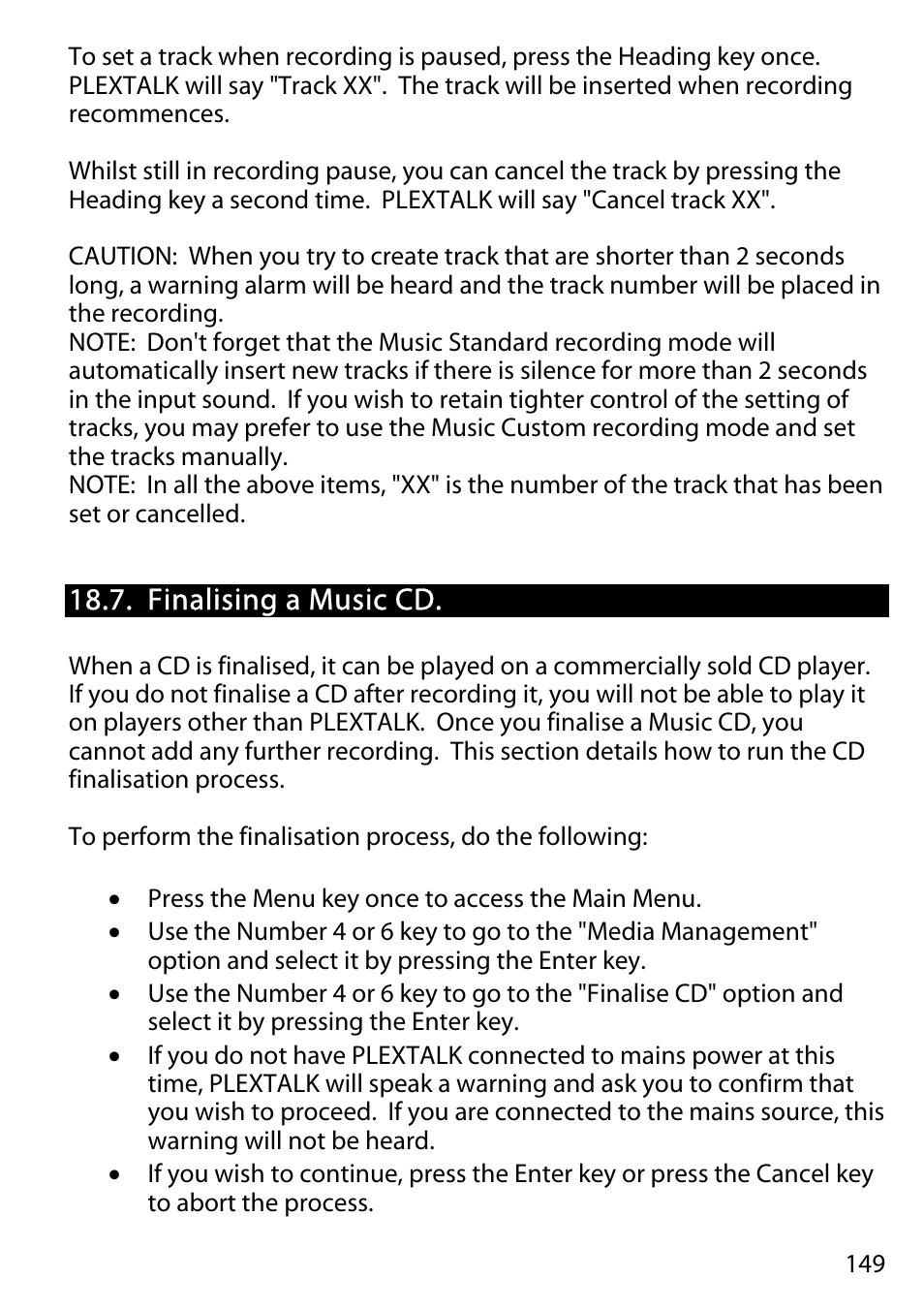 Finalising a music cd | Activeforever Plextalk PTR2 Digital DAISY Player and Recorder User Manual | Page 148 / 235