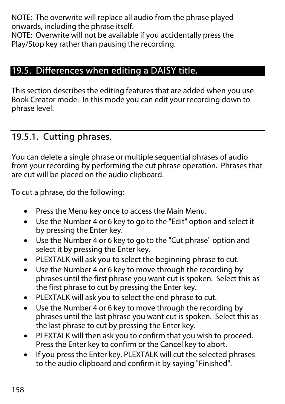Differences when editing a daisy title, Cutting phrases | Activeforever Plextalk PTR2 Digital DAISY Player and Recorder User Manual | Page 157 / 235