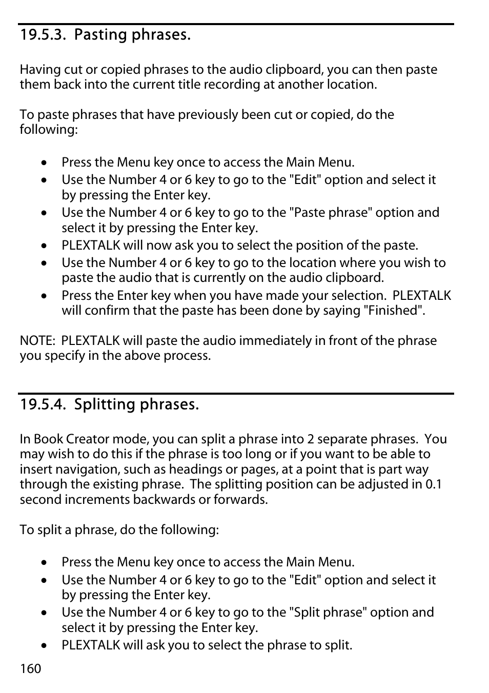 Pasting phrases, Splitting phrases | Activeforever Plextalk PTR2 Digital DAISY Player and Recorder User Manual | Page 159 / 235