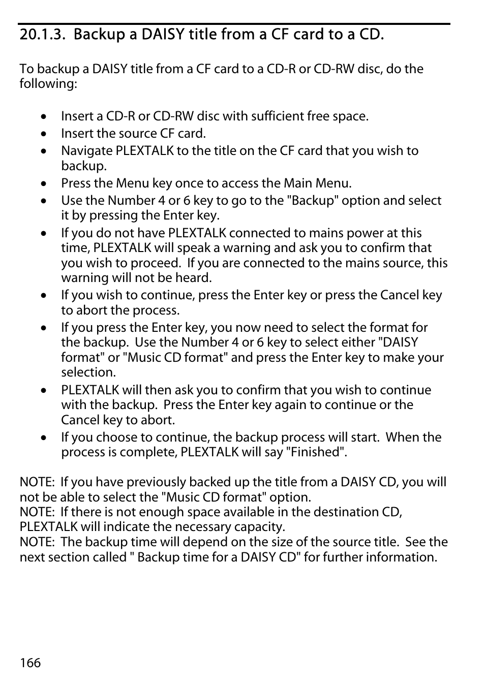 Backup a daisy title from a cf card to a cd | Activeforever Plextalk PTR2 Digital DAISY Player and Recorder User Manual | Page 165 / 235
