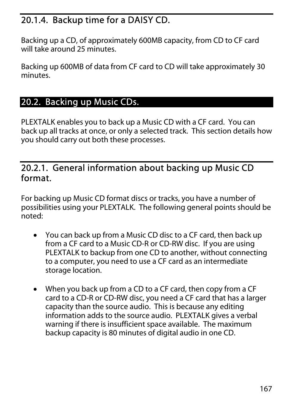 Backup time for a daisy cd, Backing up music cds | Activeforever Plextalk PTR2 Digital DAISY Player and Recorder User Manual | Page 166 / 235