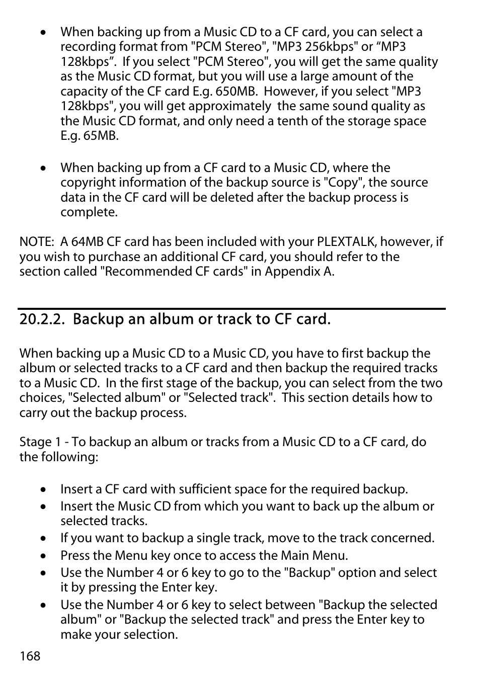 Backup an album or track to cf card | Activeforever Plextalk PTR2 Digital DAISY Player and Recorder User Manual | Page 167 / 235