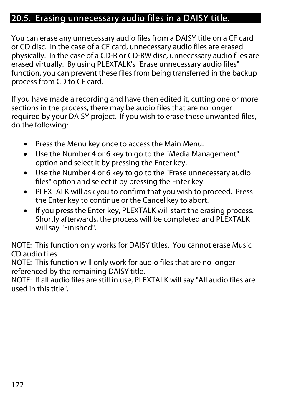 Erasing unnecessary audio files in a daisy title | Activeforever Plextalk PTR2 Digital DAISY Player and Recorder User Manual | Page 171 / 235