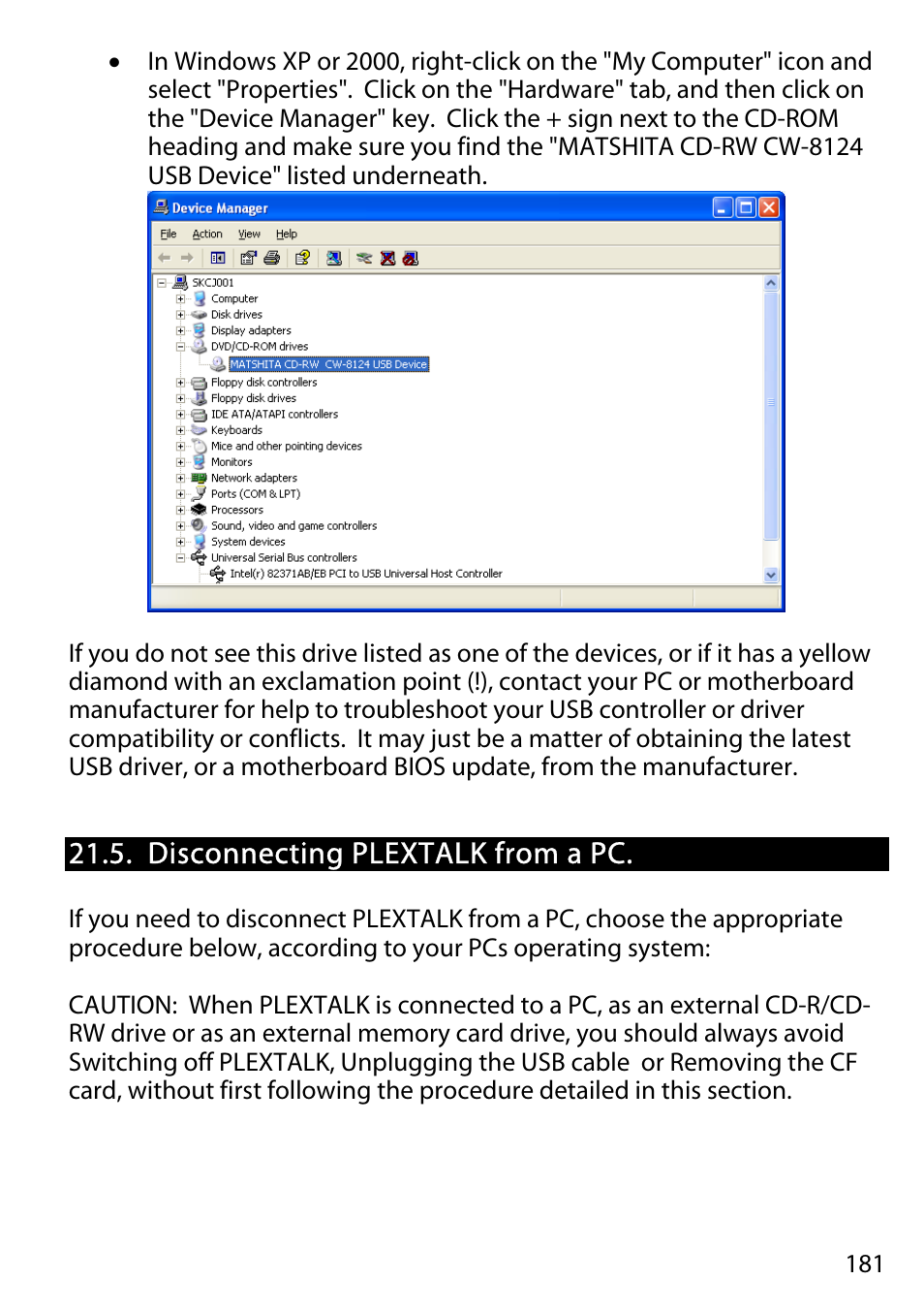 Disconnecting plextalk from a pc | Activeforever Plextalk PTR2 Digital DAISY Player and Recorder User Manual | Page 180 / 235