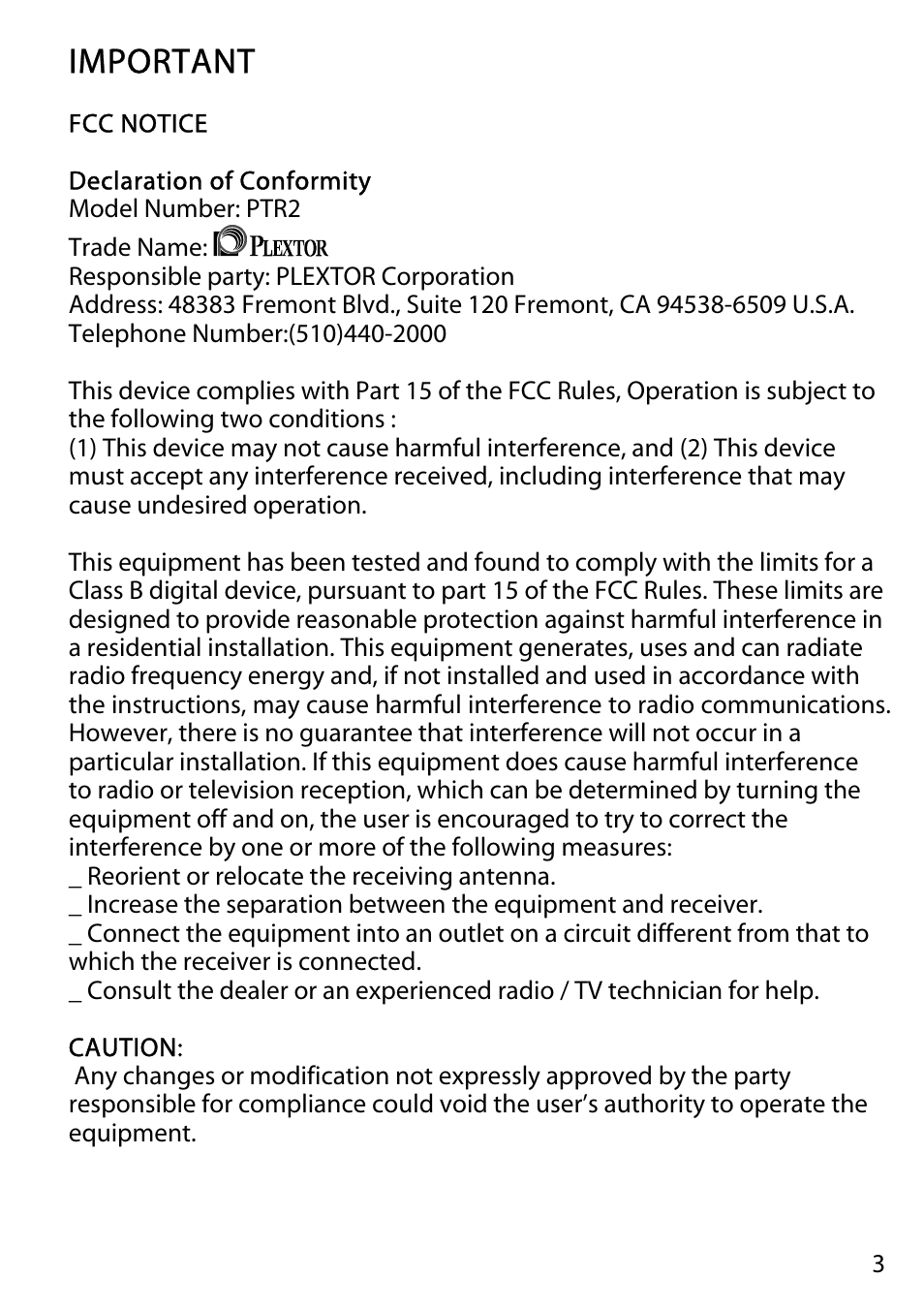 Important | Activeforever Plextalk PTR2 Digital DAISY Player and Recorder User Manual | Page 2 / 235