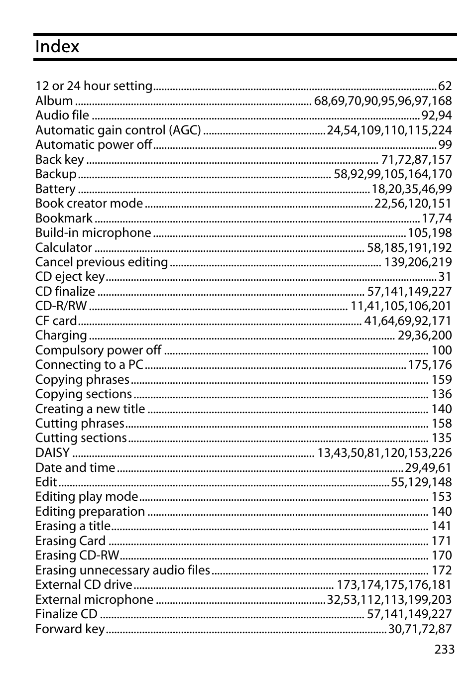 Index | Activeforever Plextalk PTR2 Digital DAISY Player and Recorder User Manual | Page 232 / 235