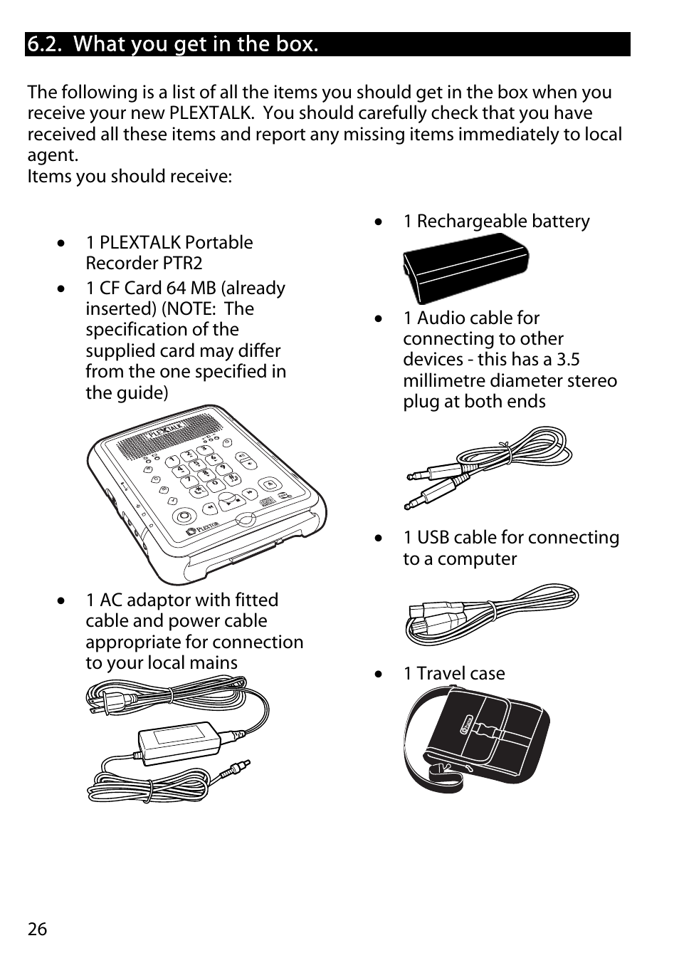 What you get in the box | Activeforever Plextalk PTR2 Digital DAISY Player and Recorder User Manual | Page 25 / 235