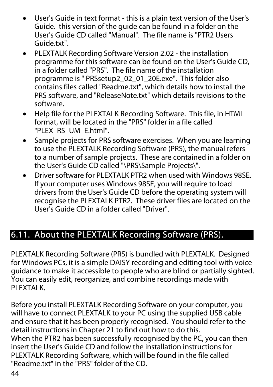 About the plextalk recording software (prs) | Activeforever Plextalk PTR2 Digital DAISY Player and Recorder User Manual | Page 43 / 235