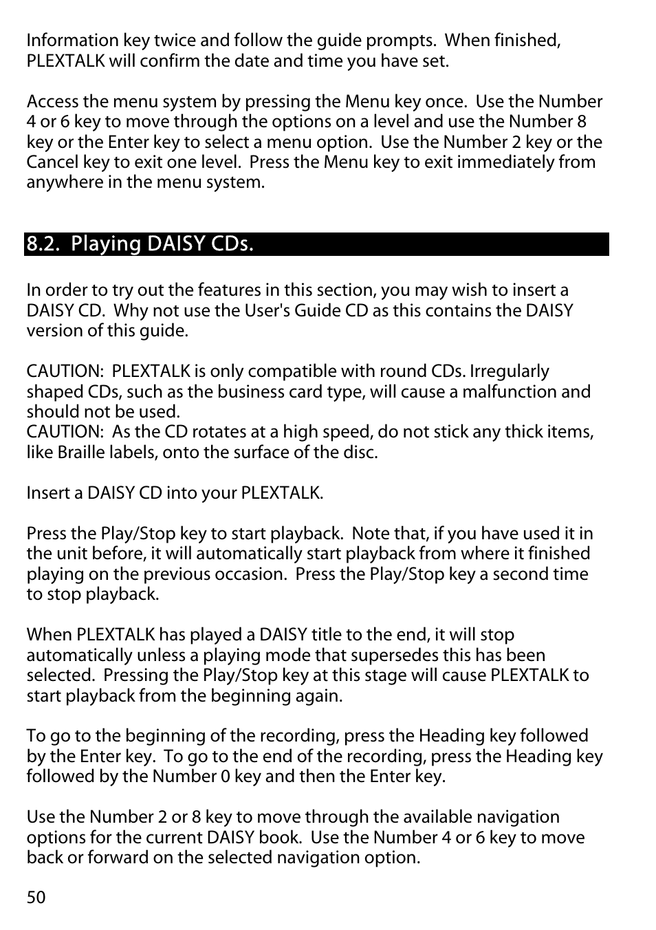 Playing daisy cds | Activeforever Plextalk PTR2 Digital DAISY Player and Recorder User Manual | Page 49 / 235